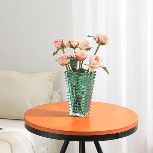 MCMCNCUIU Crystal Vase, Large Crystal Vases for Flowers, Green Large Flower Vase, Modern Glass Vases for Living Room, Bedroom, Kitchen, Dining Table, Mantle, Wedding, 9 Inches - Image 4