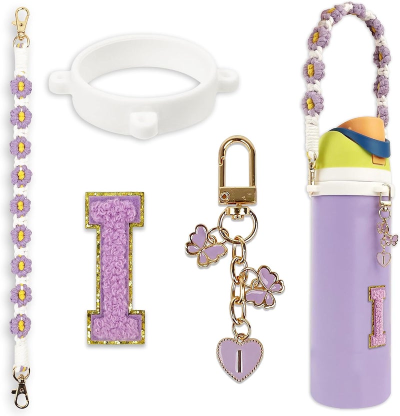 SITKOL Cute Letter Charm Set Compatible with Owala Water Bottle 24 oz, 32 oz, 40 oz, Owala Kids, Owala Coffee Tumbler, Owala FreeSip – Includes Handle Strap, for Owala Accessories & Stanley Cup Accessories - Image 1