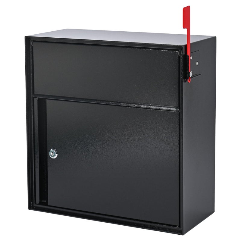 yeshine Large Wall Mount Mailbox with Lock and Outgoing Mail Flag for Outside, Steel Locking Security Mail Box with Number Stickers for House Outside, 14.8" x 6.9" x 15.4", Rainproof, Black - Image 1