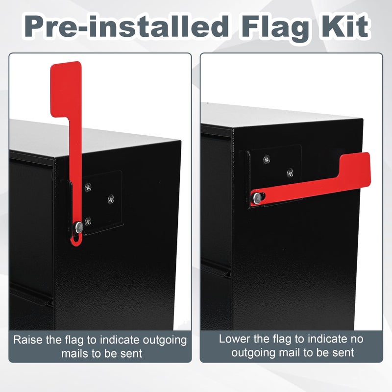 yeshine Large Wall Mount Mailbox with Lock and Outgoing Mail Flag for Outside, Steel Locking Security Mail Box with Number Stickers for House Outside, 14.8" x 6.9" x 15.4", Rainproof, Black - Image 5