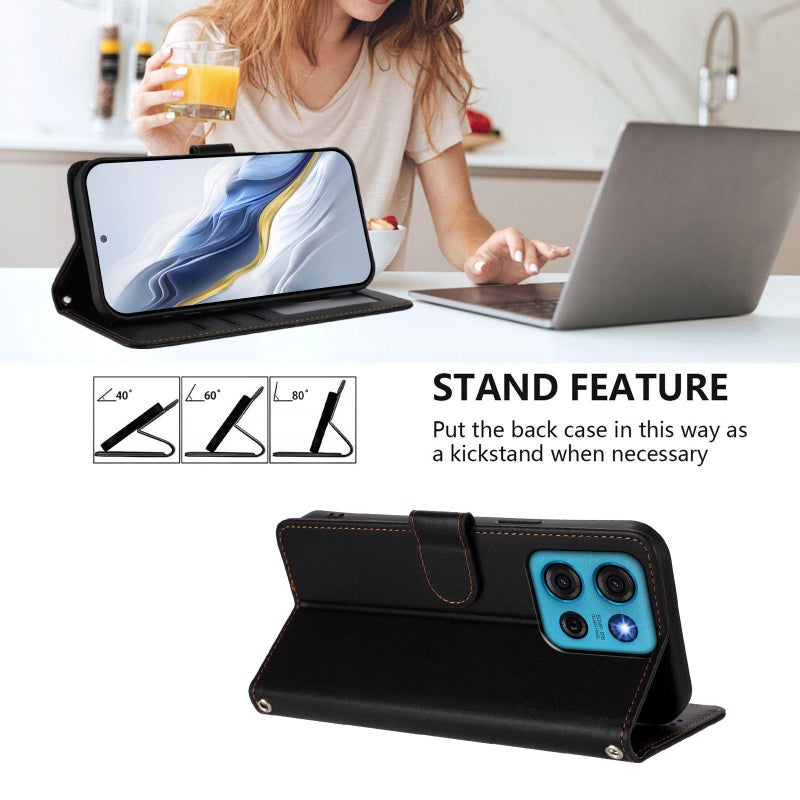 erorex For Motorola Moto G75 5G Embossed  Cat Leather Phone Case with Hand Strap(Black) - Image 3