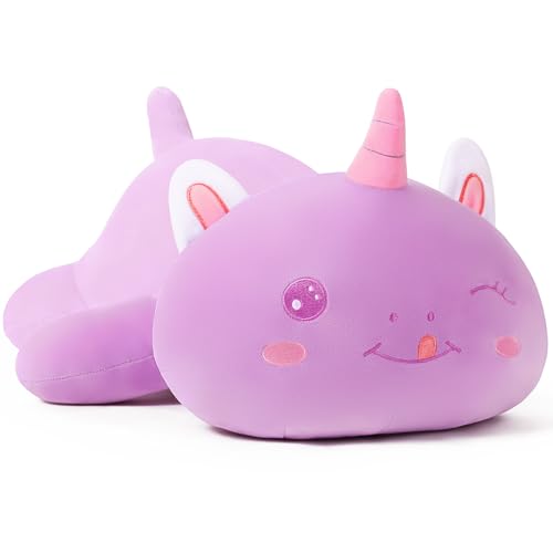SNOWOLF Unicorn Plush Pillow Cute and Soft Unicorn Cat Stuffed Animal Kawaii Plushie Toy Hugging Pillow Great Gift for Kids and Adult 20Purple - Image 1