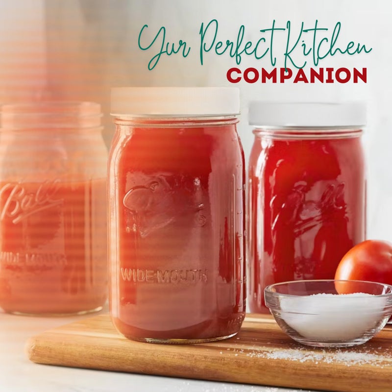 PR1M3 Wide Mouth Mason Jars 32 oz â€“ 2 Pack Quart Size Jars with Airtight Lids and Bands & White Plastic Lid, Ideal for Meal Prep, Canning, Fermenting and DIY Projects, Microwave & Dishwasher Safe. - Image 4