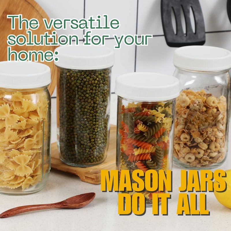 PR1M3 Wide Mouth Mason Jars 32 oz â€“ 2 Pack Quart Size Jars with Airtight Lids and Bands & White Plastic Lid, Ideal for Meal Prep, Canning, Fermenting and DIY Projects, Microwave & Dishwasher Safe. - Image 3