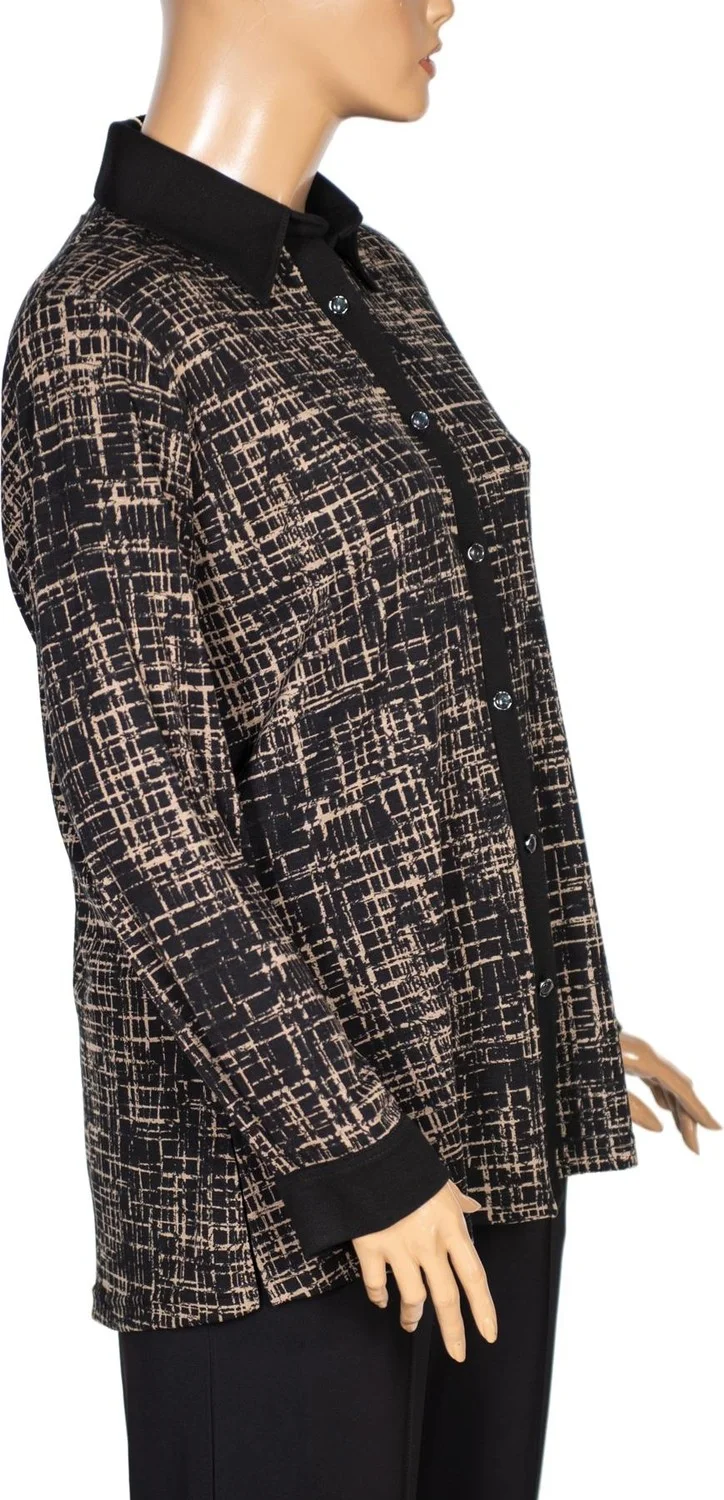 حسنة Women's Feza Geometric Patterned Black Shirt