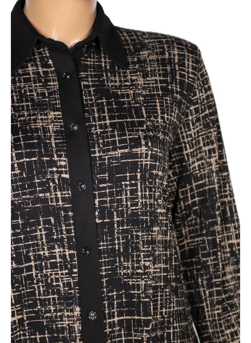 Hesna Women's Feza Geometric Patterned Black Shirt