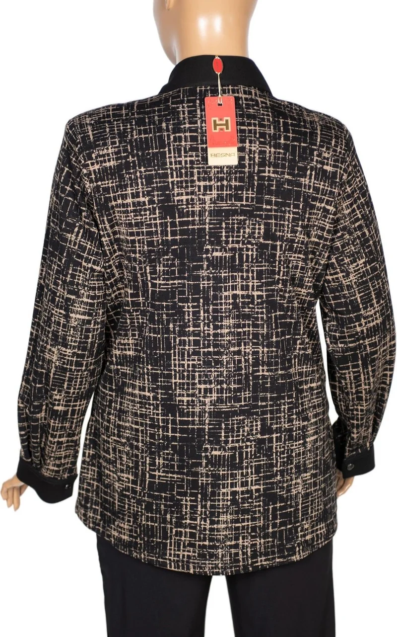 حسنة Women's Feza Geometric Patterned Black Shirt