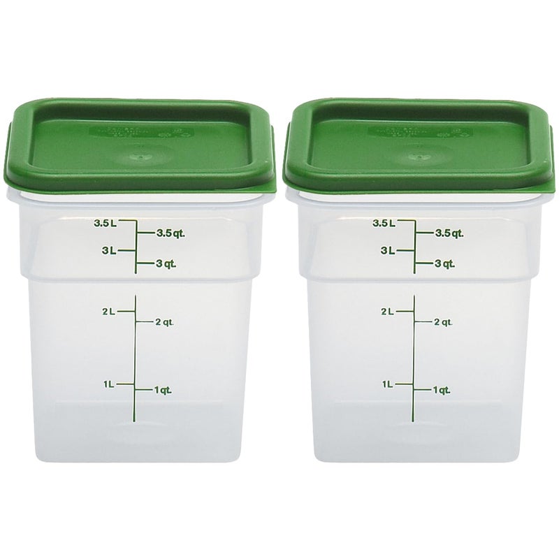 Cambro Food Storage Container with Lid (Microwave Safe and BPA-Free) - 2 Pack - Classic Series Square with Green Lid - 4 QT (Quart) - Commercial Grade for Food Prep (Translucent) - Image 1