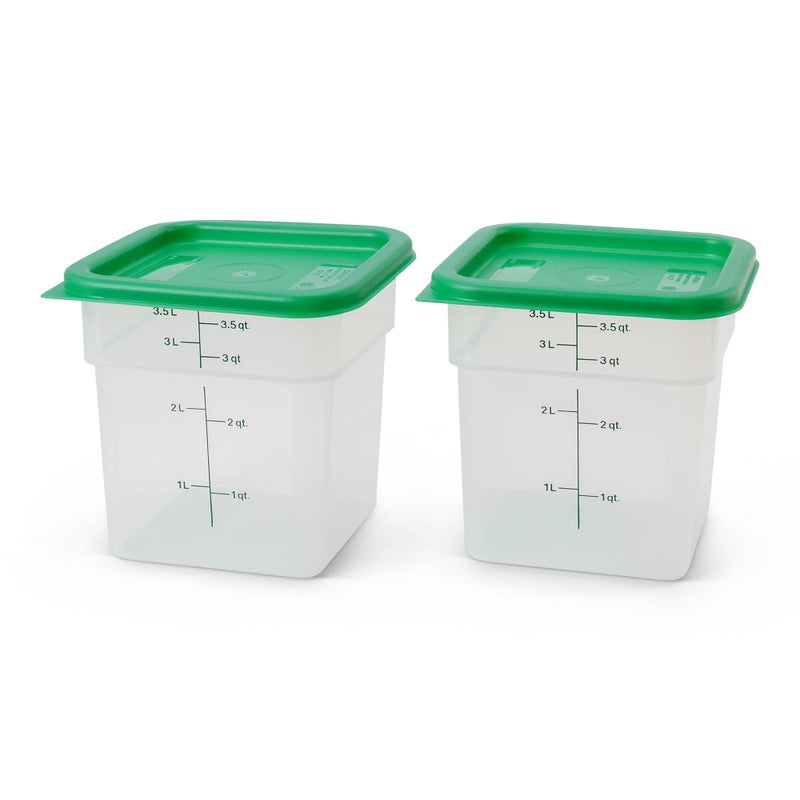 Cambro Food Storage Container with Lid (Microwave Safe and BPA-Free) - 2 Pack - Classic Series Square with Green Lid - 4 QT (Quart) - Commercial Grade for Food Prep (Translucent) - Image 2