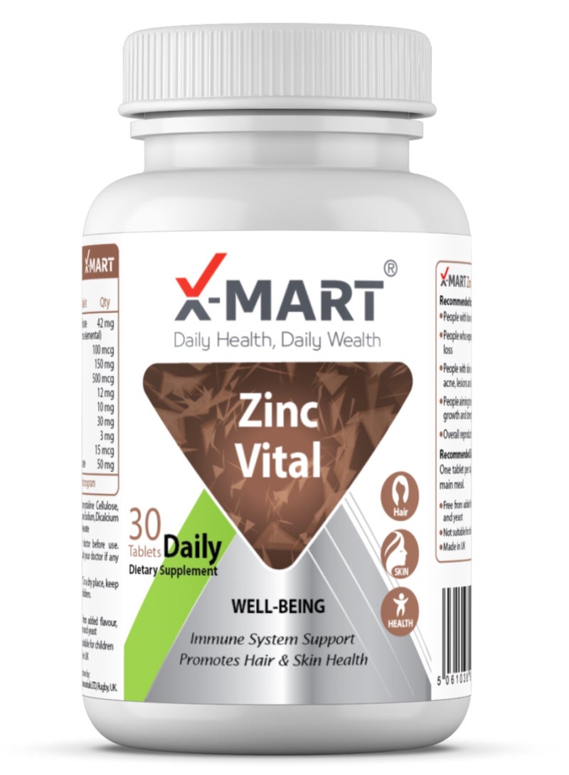 X-Mart Zinc Vital – Skin Glow & Immunity Support with Zinc, Biotin & B-Vitamins | Clears Acne, Boosts Radiance & Reduces Wrinkles - Image 1
