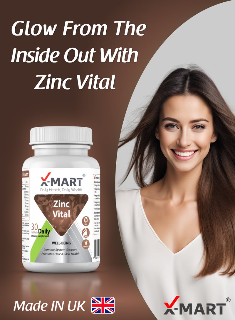 X-Mart Zinc Vital – Skin Glow & Immunity Support with Zinc, Biotin & B-Vitamins | Clears Acne, Boosts Radiance & Reduces Wrinkles - Image 3