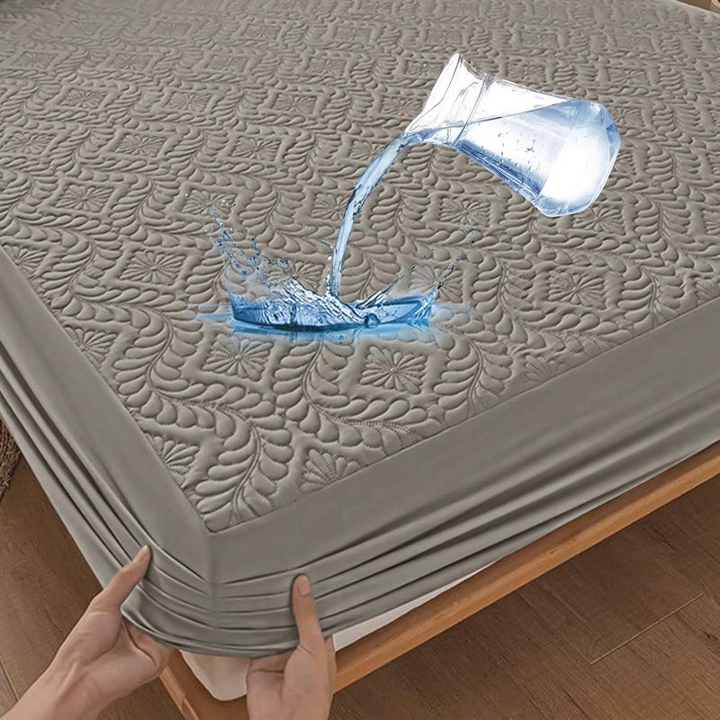 Sufdari Waterproof Mattress Protector 160 x 200 cm Fitted Sheet Luxury, 3D Pattern, Super Absorbent, Breathable Mattress Cover, Waterproof Mattress Protection, Moisture Protection, Fitted Sheets - Grey - Image 1