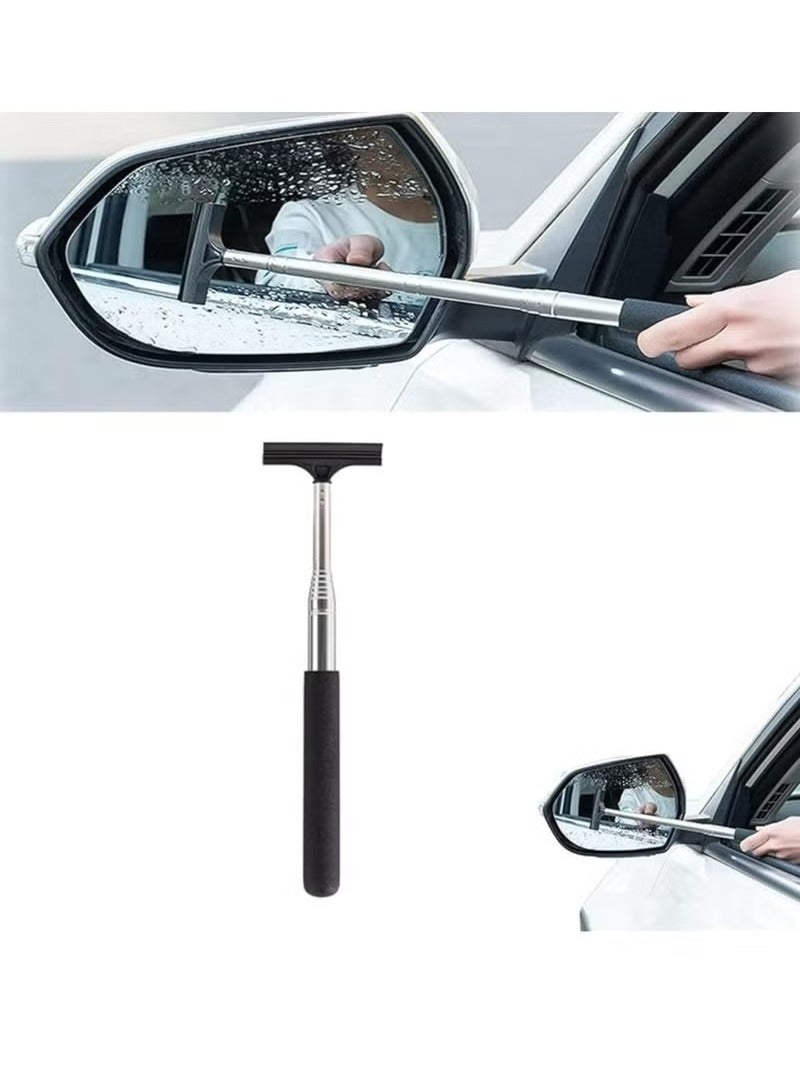 Generic Car Rearview Mirror Wiper,Retractable Auto Glass Squeegee, Water Cleaner with Telescopic Long Rod,Portable Cleaning Tool  - Image 1