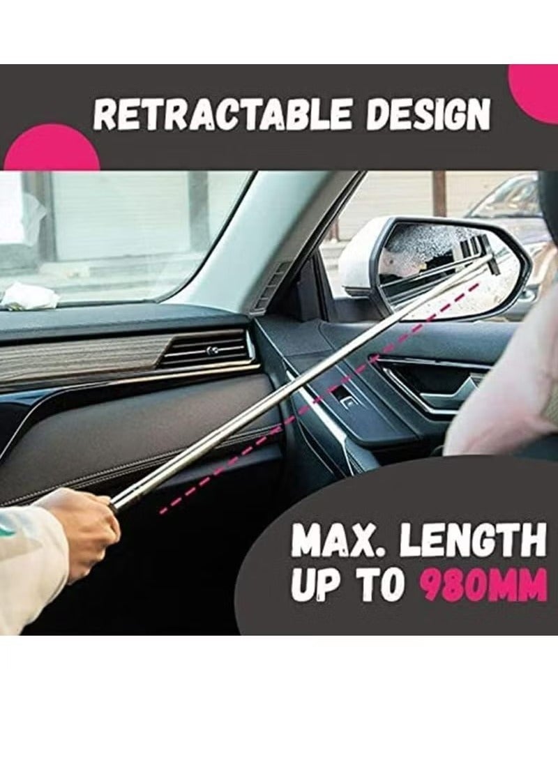 Generic Car Rearview Mirror Wiper,Retractable Auto Glass Squeegee, Water Cleaner with Telescopic Long Rod,Portable Cleaning Tool  - Image 2