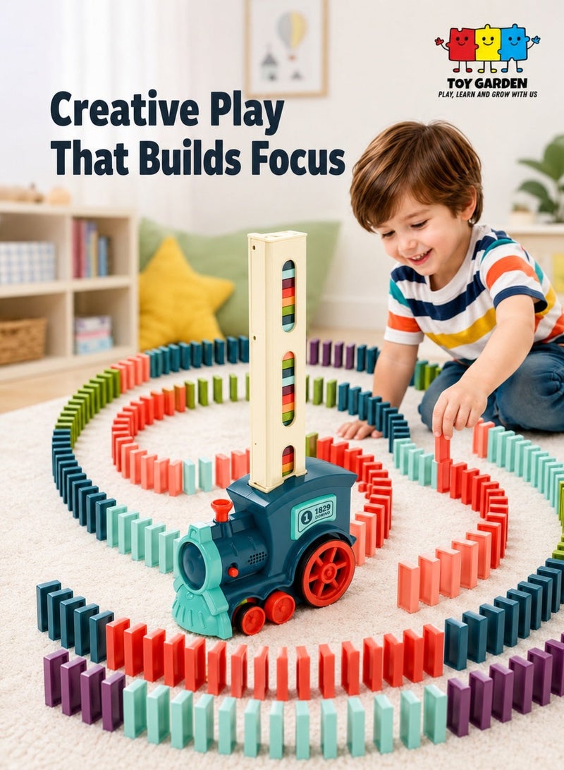 TOY GARDEN Kid's Domino Train Blocks Set- 60 Pieces, 3-8 Year Old - Image 1