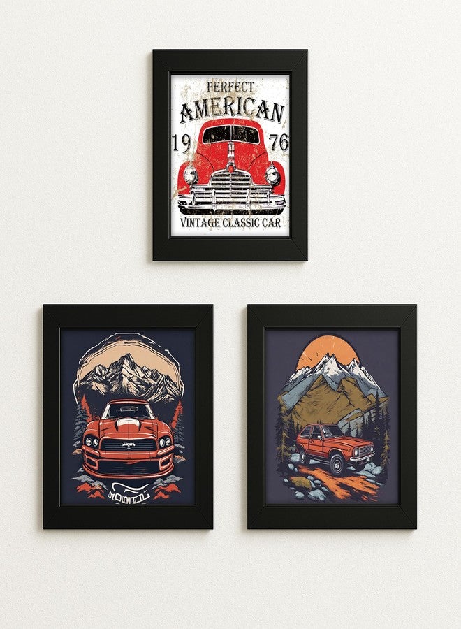 Wall Photo Frame for Living Room – Vintage Car Painting Wall Art | Hanging Theme Posters for Home, Office Decor | Decorative Wall Frames Artwork for Modern Interiors OMF6-20 (6 x 6 Inch) (Black) - Image 1
