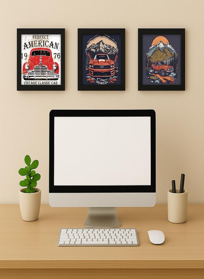 Wall Photo Frame for Living Room – Vintage Car Painting Wall Art | Hanging Theme Posters for Home, Office Decor | Decorative Wall Frames Artwork for Modern Interiors OMF6-20 (6 x 6 Inch) (Black) - Image 2