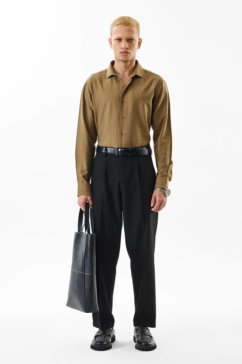 SNITCH Brown Solid Long Sleeve Slim Fit Luxe Shirt