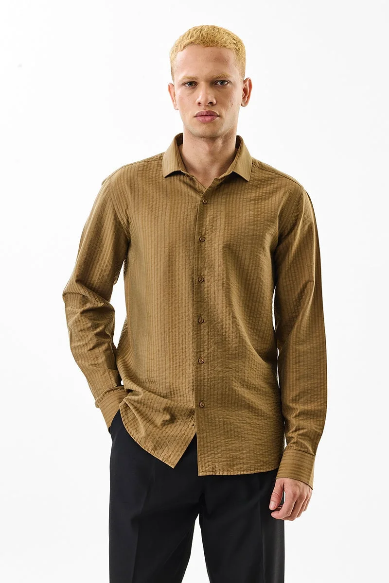 SNITCH Brown Solid Long Sleeve Slim Fit Luxe Shirt