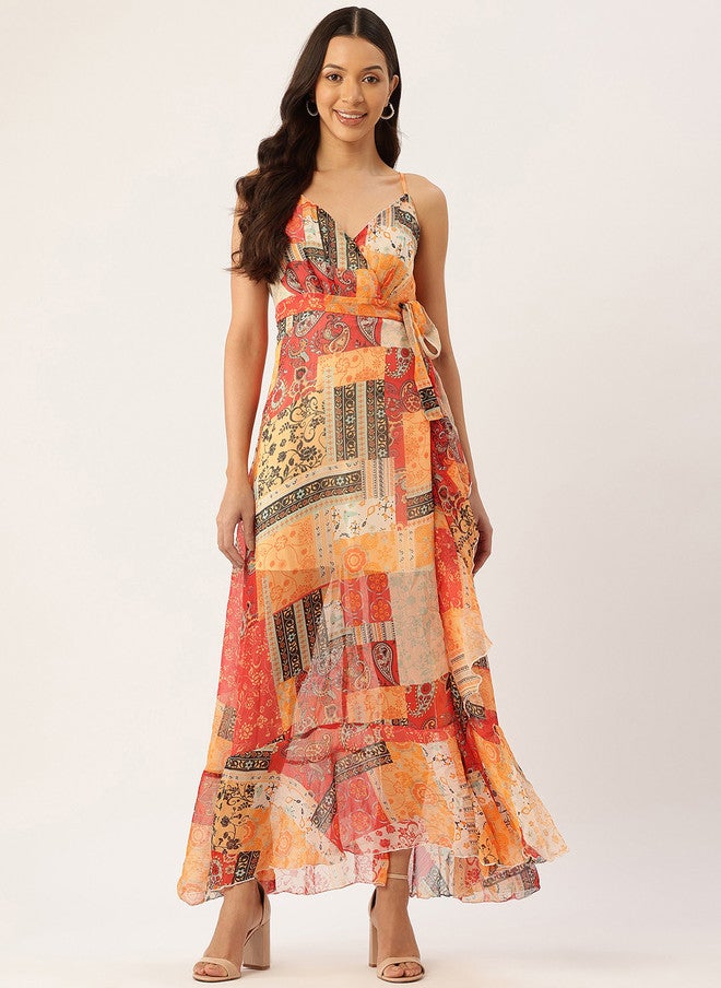 Rue Collection فستان ماكسي برباط بطبعات أنماط عرقية للنساء - Image 1