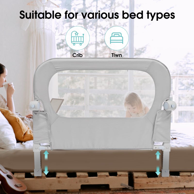 NUTIKAS Baby Bed Rail Guard for Toddlers - 35.1" Toddler Bed Side Rails for Crib, Twin, Full, Queen Bunk Size Bed Swing Down Bedrail Extral Tall Child Safety Side Railing Guards for Kids - Image 3
