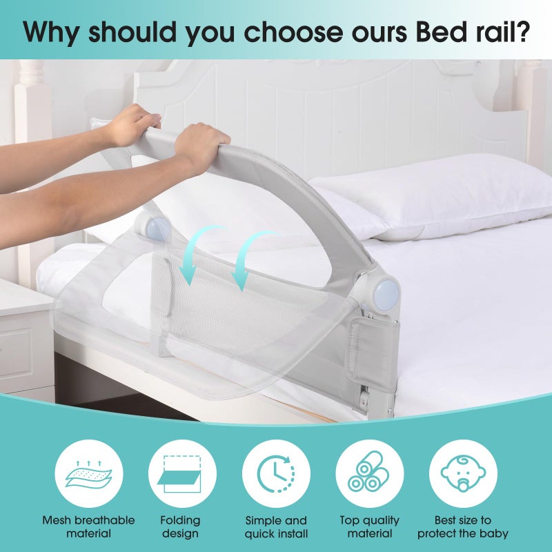 NUTIKAS Baby Bed Rail Guard for Toddlers - 35.1" Toddler Bed Side Rails for Crib, Twin, Full, Queen Bunk Size Bed Swing Down Bedrail Extral Tall Child Safety Side Railing Guards for Kids - Image 4