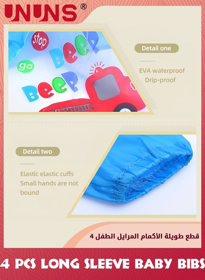 UNUNS Baby Bibs With Sleeves,4 Pack Waterproof Long Sleeve Bib,Kids Painting Bib,Cute Pattern Feeding Bibs,Unisex Feeding Bibs For Infant Toddler 6 Months To 3 Years,Multi-Color And Multi-Pattern - Image 5