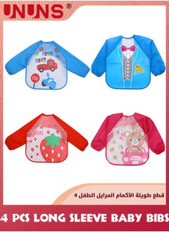 UNUNS Baby Bibs With Sleeves,4 Pack Waterproof Long Sleeve Bib,Kids Painting Bib,Cute Pattern Feeding Bibs,Unisex Feeding Bibs For Infant Toddler 6 Months To 3 Years,Multi-Color And Multi-Pattern  - Image 1
