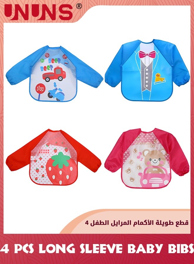 UNUNS Baby Bibs With Sleeves,4 Pack Waterproof Long Sleeve Bib,Kids Painting Bib,Cute Pattern Feeding Bibs,Unisex Feeding Bibs For Infant Toddler 6 Months To 3 Years,Multi-Color And Multi-Pattern - Image 1