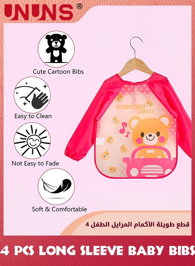 UNUNS Baby Bibs With Sleeves,4 Pack Waterproof Long Sleeve Bib,Kids Painting Bib,Cute Pattern Feeding Bibs,Unisex Feeding Bibs For Infant Toddler 6 Months To 3 Years,Multi-Color And Multi-Pattern - Image 3
