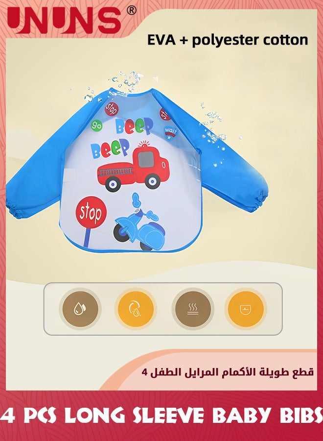 UNUNS Baby Bibs With Sleeves,4 Pack Waterproof Long Sleeve Bib,Kids Painting Bib,Cute Pattern Feeding Bibs,Unisex Feeding Bibs For Infant Toddler 6 Months To 3 Years,Multi-Color And Multi-Pattern - Image 4