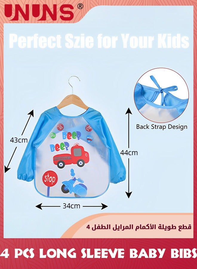 UNUNS Baby Bibs With Sleeves,4 Pack Waterproof Long Sleeve Bib,Kids Painting Bib,Cute Pattern Feeding Bibs,Unisex Feeding Bibs For Infant Toddler 6 Months To 3 Years,Multi-Color And Multi-Pattern - Image 2