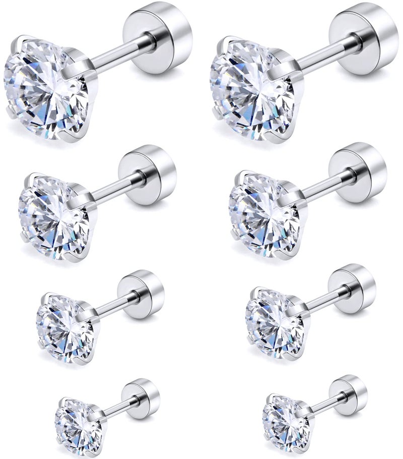 Cisyozi 18G Flat Back Earrings Stud for Women Men 316L Silver Stainless Surgical Steel Diamond Screw Back On Hypoallergenic Cartilage Helix Tragus Ear Lobe Stud Earring Set Pack Piercing Jewelry 6mm - Image 1