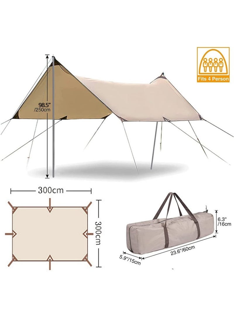 Mereza Camping Tent Tarp Sun Shelter Canopy Beach Sunshade with Poles, 4-6 Person PU 3000mm Lightweight Awning Canopy Sun Shelter For Outdoor Camping Fishing Backyard Picnics Pool - Image 2