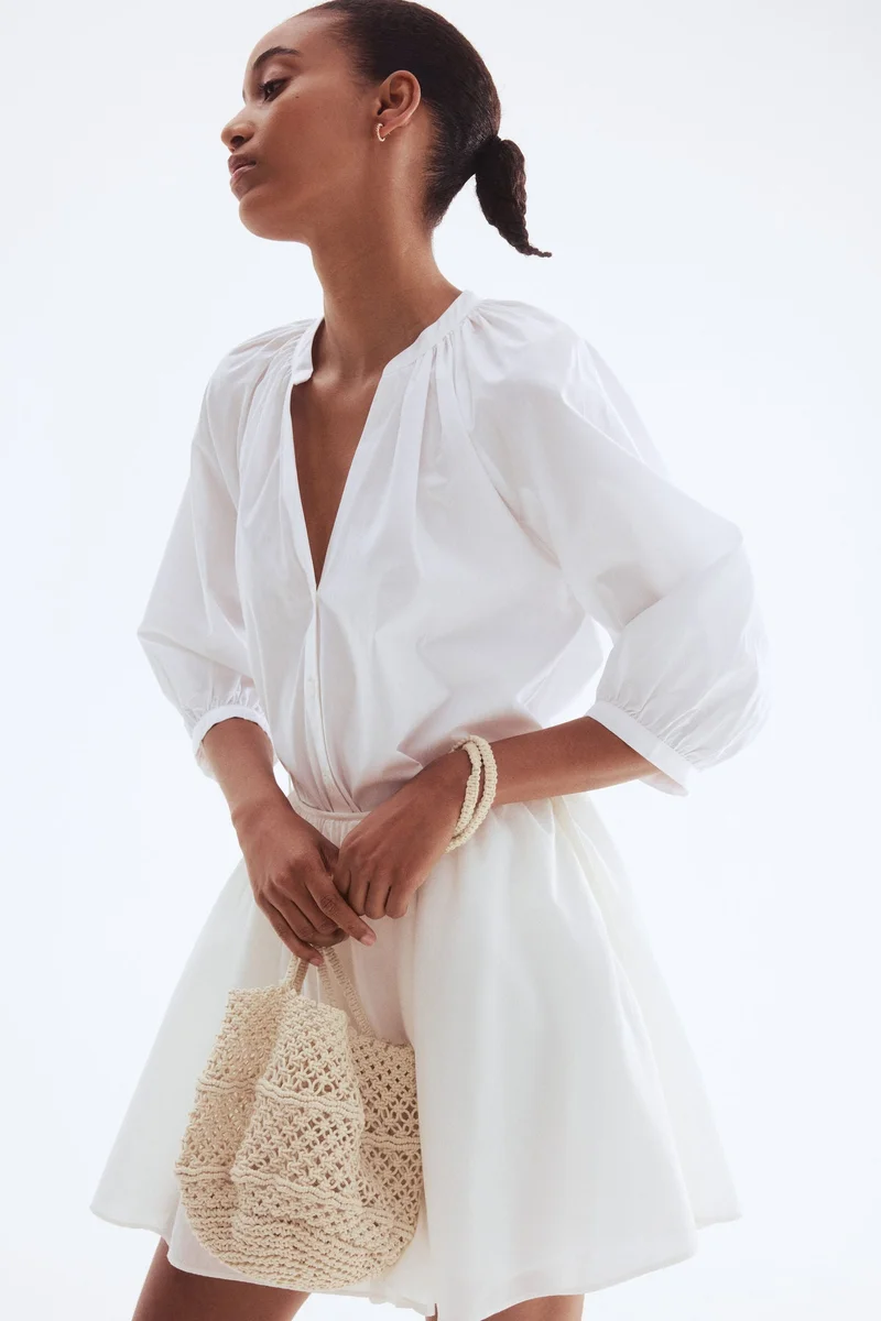 H&M Balloon-sleeved poplin blouse
