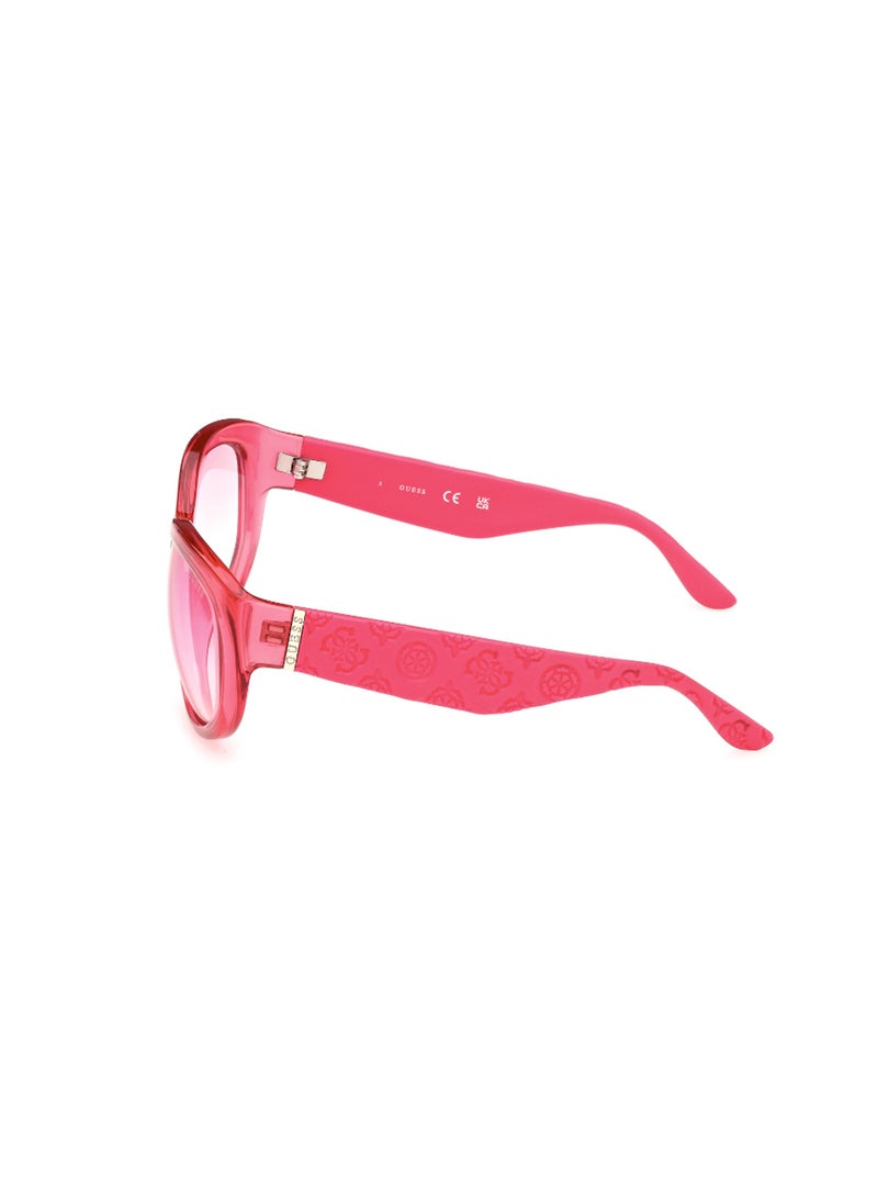 GUESS نظارة شمسية نسائية من البلاستيك بتصميم بيضاوي عاكس GU0013172U60 - مقاس العدسة: 60 مم - وردي لامع - Image 4