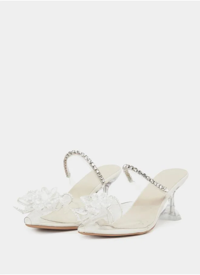 Styli Bow Detail Transparent Block Heel Sandals by Styli