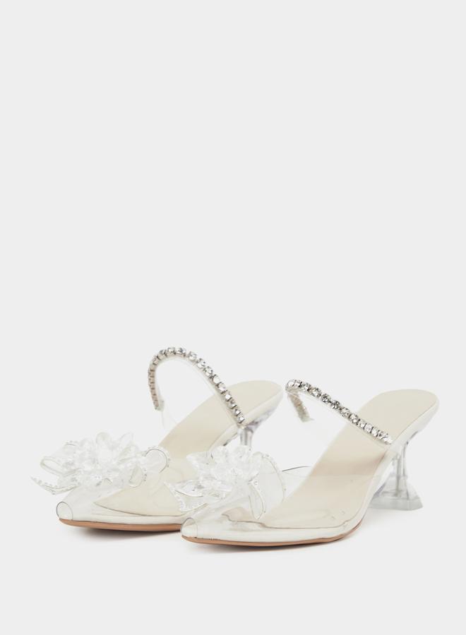 Take Two Bow Detail Transparent Block Heel Sandals by Styli - Image 2