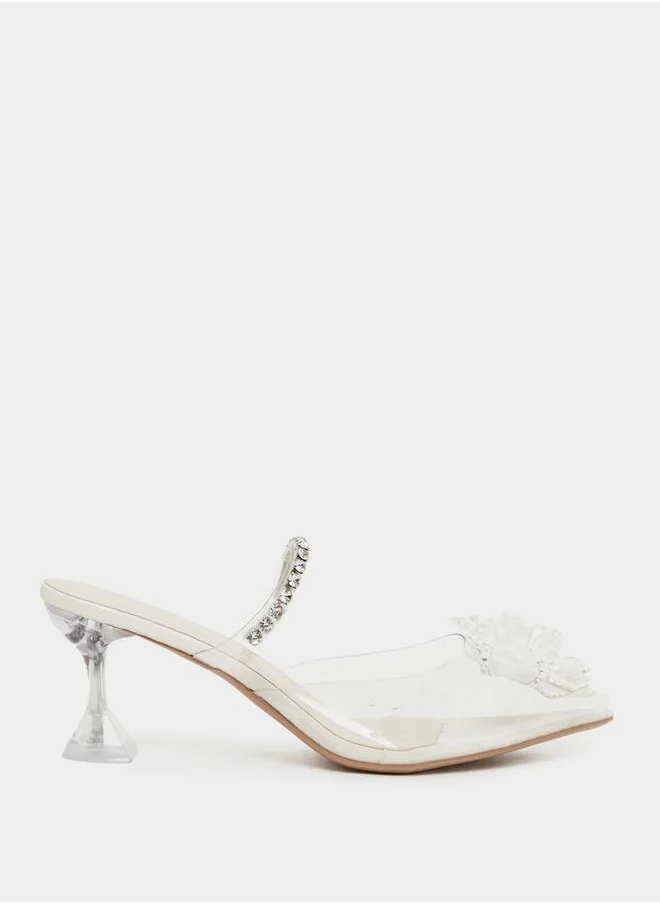 Styli Bow Detail Transparent Block Heel Sandals by Styli