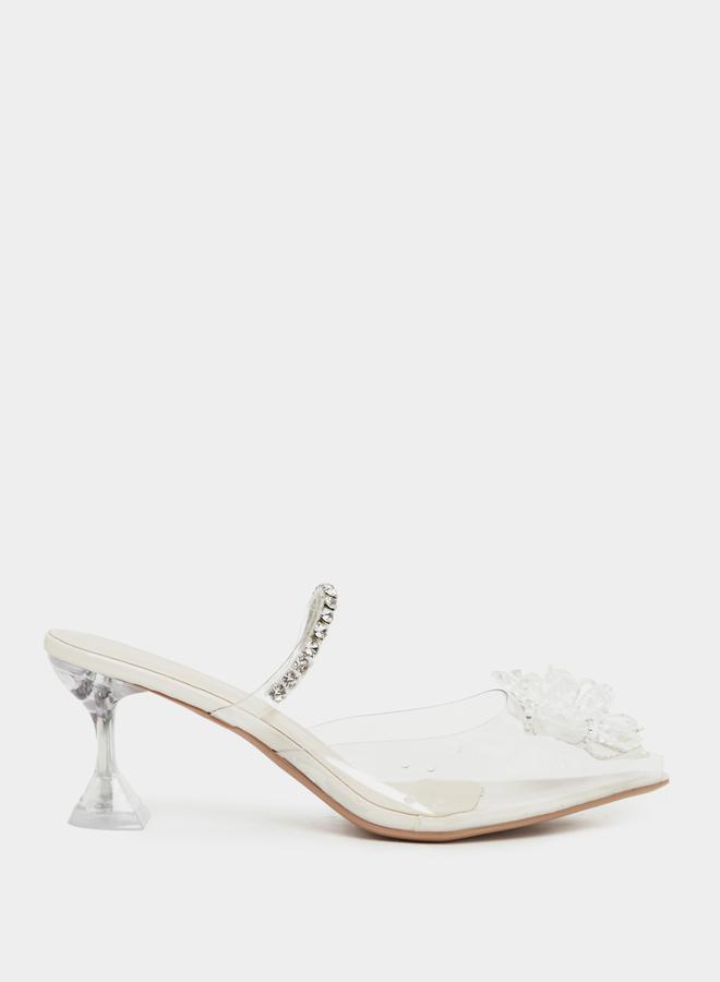 Take Two Bow Detail Transparent Block Heel Sandals by Styli - Image 1