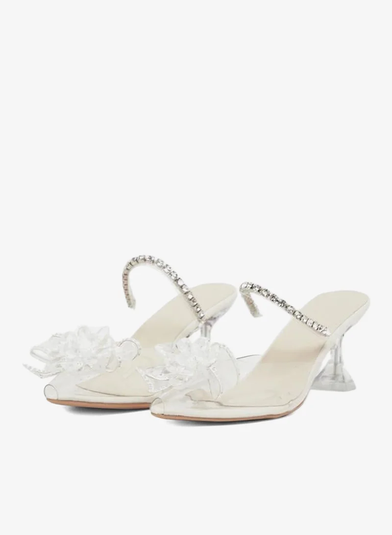 Take Two  Bow Detail Transparent Block Heel Sandals for Women | Best Price UAE