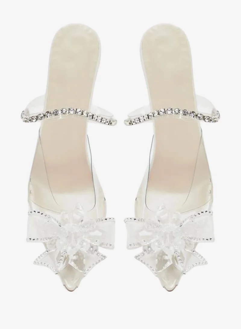 Take Two  Bow Detail Transparent Block Heel Sandals for Women | Best Price UAE