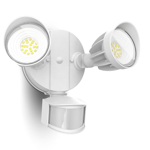UME LED Security Light Motion Sensor Outdoor Lights, 27W 3000LM, 5000K, IP65 Waterproof, Dusk to Dawn, 2 Head Motion Detector Flood Light for Outside, Garage, Yard (White) - Image 1