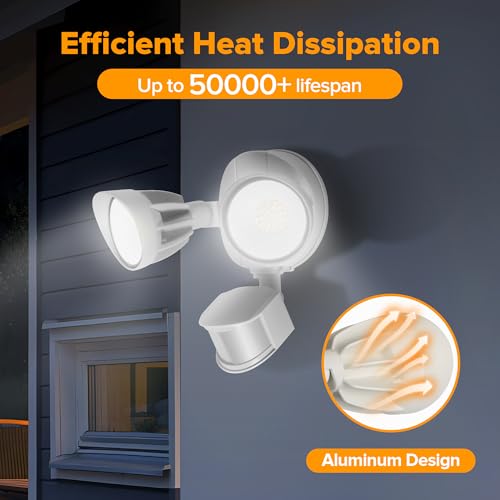 UME LED Security Light Motion Sensor Outdoor Lights, 27W 3000LM, 5000K, IP65 Waterproof, Dusk to Dawn, 2 Head Motion Detector Flood Light for Outside, Garage, Yard (White) - Image 5