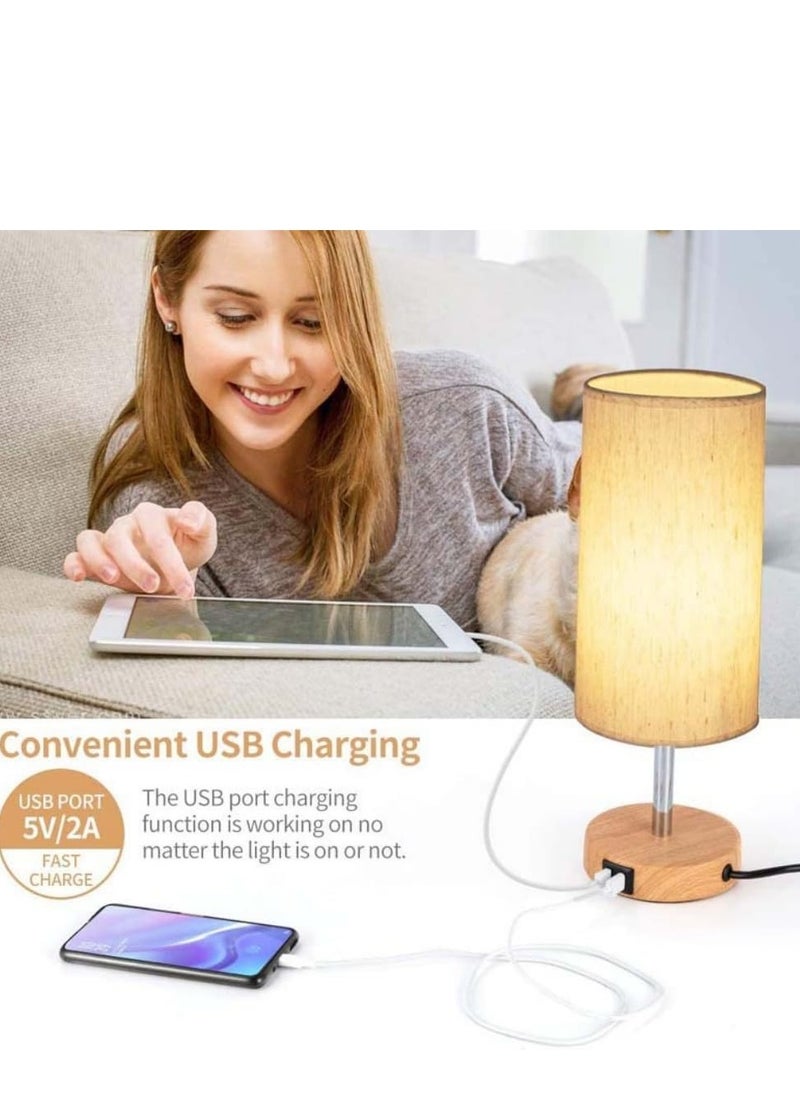 DMG TECH - Bedroom Table Lamp with Fabric Shade, Bedside Lamp with USB A+C Ports &AC Outlets, 3 Way Dimmable Touch Lamp, LED Bulb Included - Image 1