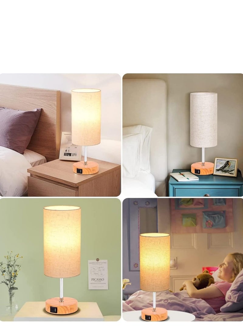DMG TECH - Bedroom Table Lamp with Fabric Shade, Bedside Lamp with USB A+C Ports &AC Outlets, 3 Way Dimmable Touch Lamp, LED Bulb Included - Image 1