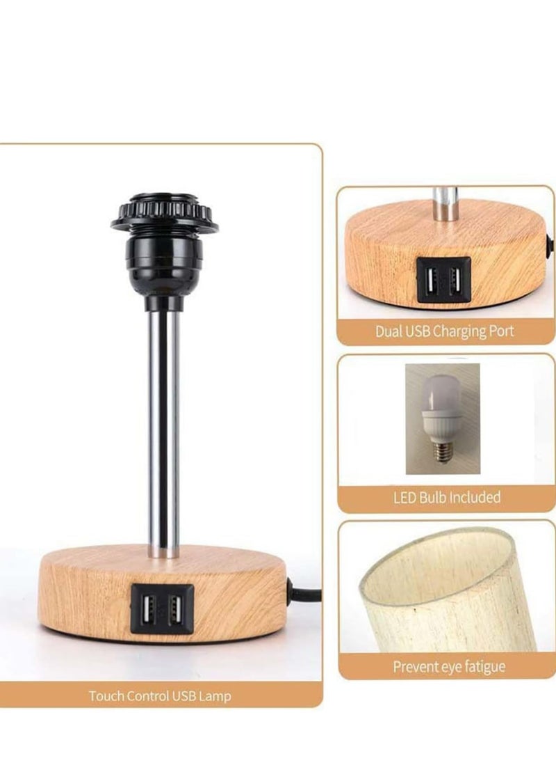 DMG TECH - Bedroom Table Lamp with Fabric Shade, Bedside Lamp with USB A+C Ports &AC Outlets, 3 Way Dimmable Touch Lamp, LED Bulb Included - Image 1