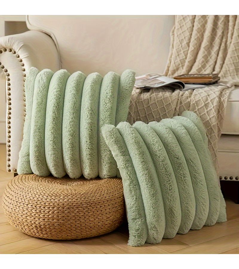 Green Faux Fur Throw Pillow For Bedroom Sofa Living Room Decoration - Image 2