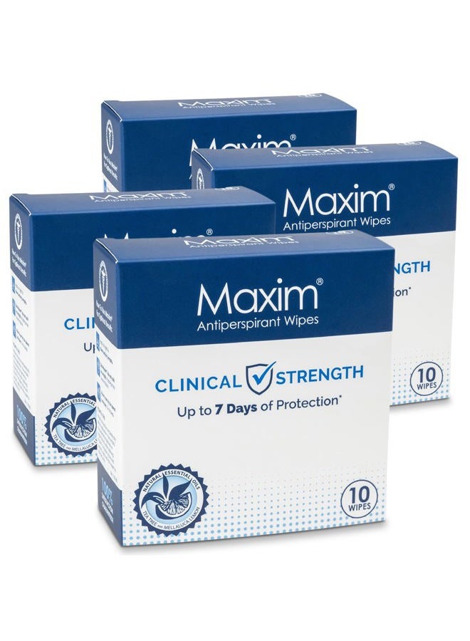 Maxim مناديل مضادة للتعرق Maxim® Clinical Strength لعلاج التعرق المفرط - تقلل من التعرق لمدة تصل إلى 7 أيام لكل استخدام - مضادة للتعرق للرجال والنساء - تضمن لك الجفاف. 10 مناديل - Image 1