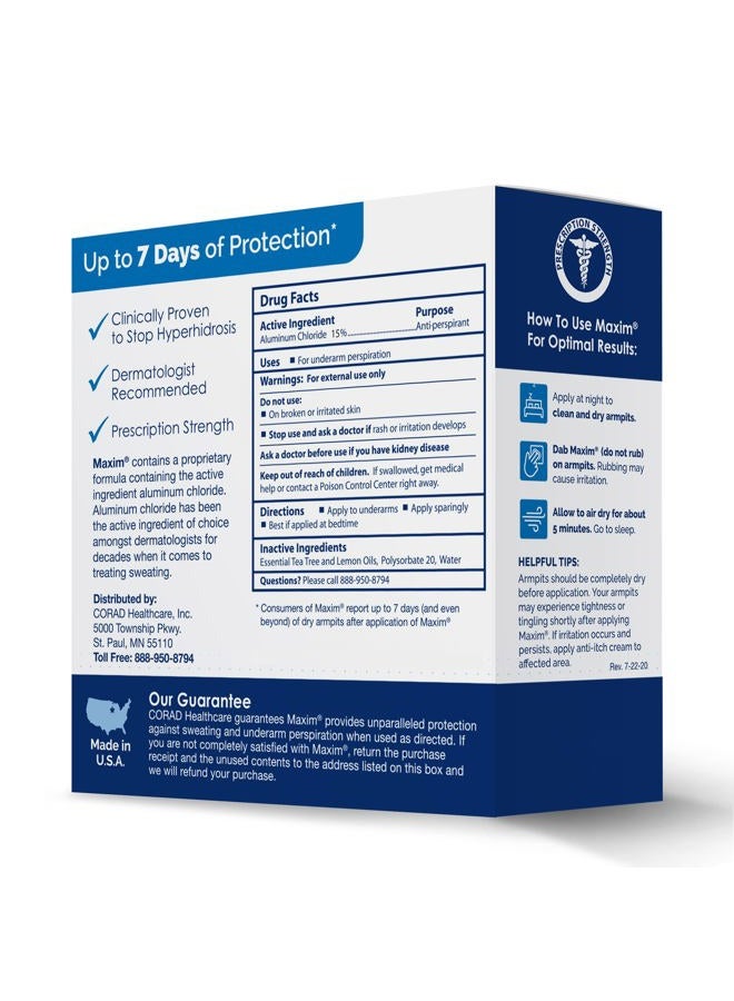 Maxim مناديل مضادة للتعرق Maxim® Clinical Strength لعلاج التعرق المفرط - تقلل من التعرق لمدة تصل إلى 7 أيام لكل استخدام - مضادة للتعرق للرجال والنساء - تضمن لك الجفاف. 10 مناديل - Image 2